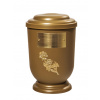 Pohřební Plastová urna na popel, oválné oblé víčko, zlatá, štítek č. 50, 100 x 50, růže