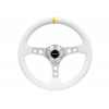 NRG sportovní volant Deep dish 350mm, v kombinaci bílá kůže / leštěný střed se středovým proužkem