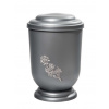 Pohřební Plastová urna na popel, oválné oblé víčko, stříbrná, bez štítku, růže
