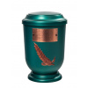 Pohřební Plastová urna na popel, oválné prohlé víčko, zelená, štítek č. 53, 100 x 50, snítka