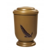 Pohřební Plastová urna na popel, oválné oblé víčko, zlatá, bez štítku, snítka