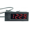 Hadex Teploměr,hodiny,voltmetr panelový 3v1, 12V, červený, 2 tepl.čidla