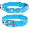 kožný obojok reflexný a svietiaci fosforeskujúci modrý s hviezdičkami Obvod krku: 21-29 cm, širka: 12 mm kožný obojok reflexný a svietiaci fosforeskujúci modrý s hviezdičkami Obvod krku: 21-29 cm, širka: 12 mm