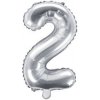 Balón fóliový 35cm - číslo 2, strieborný Balón fóliový 35cm - číslo 2, strieborný
