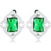 Šperky eshop - Náušnice zo striebra 925, zelený zirkónový obdĺžnik, číre kontúry listov R27.23 Šperky eshop - Náušnice zo striebra 925, zelený zirkónový obdĺžnik, číre kontúry listov R27.23