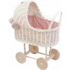Prútený kočík pre bábiky biely vysoký + brmbolce a ružové obšitie Prútený kočík pre bábiky biely vysoký + brmbolce a ružové obšitie