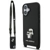 Karl Lagerfeld zadný kryt s popruhom pre iPhone 17, Saffiano Metal K&C - čierna Karl Lagerfeld zadný kryt s popruhom pre iPhone 17, Saffiano Metal K&C - čierna
