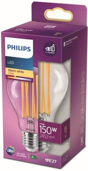 Philips LED žiarovka 1x17W E27 2452lm 2700K teplá biela, číra, EyeComfort