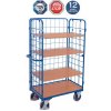 Variofit Vysoký policový vozík s madlom, mrežové bočnice, Variofit, 4 police (119 x 77 cm), do 500 kg, modrá/antracit Farba: modrá RAL5010 Variofit Vysoký policový vozík s madlom, mrežové bočnice, Variofit, 4 police (119 x 77 cm), do 500 kg, modrá/antracit Farba: modrá RAL5010