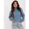 Modrý vrkôčikový sveter s rolákom AT-SW-23445.00-blue ONE SIZE Modrý vrkôčikový sveter s rolákom AT-SW-23445.00-blue ONE SIZE