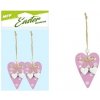 MFP Easter drevené srdiečka, záves, 8 cm ružové 2 ks