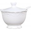 Chic Antique Porcelánová cukornička s lyžičkou a čipkou Provence lace - Ø10*9cm - Chic Antique Chic Antique Porcelánová cukornička s lyžičkou a čipkou Provence lace - Ø10*9cm - Chic Antique