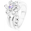 Šperky eshop - Ligotavý prsteň, ohnutá stonka, zirkónový kvet vo svetlofialovej a čírej farbe V07.24 - Veľkosť: 49 mm Šperky eshop - Ligotavý prsteň, ohnutá stonka, zirkónový kvet vo svetlofialovej a čírej farbe V07.24 - Veľkosť: 49 mm