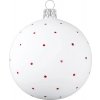 Vianočná ozdoba sklenená guľa s červenými bodkami Ø 8 cm biela Vianočná ozdoba sklenená guľa s červenými bodkami Ø 8 cm biela