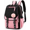 Dievčenské teenager školský batoh s USB Ružový s brmbolcom 19L Dievčenské teenager školský batoh s USB Ružový s brmbolcom 19L