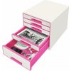 Zásuvkový box Leitz WOW CUBE, 5 zásuvek, bílá/růžová Zásuvkový box Leitz WOW CUBE, 5 zásuvek, bílá/růžová