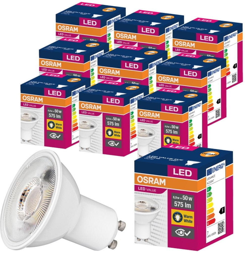 Osram 10x LED žiarovka GU10 6,9W = 50W 575lm 2700K Teplá biela 120°