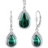Silvego Strieborná súprava šperkov s pravým Malachitom a Brilliance Zirconia - náušnice a prívesok JST13327SMA Silvego Strieborná súprava šperkov s pravým Malachitom a Brilliance Zirconia - náušnice a prívesok JST13327SMA