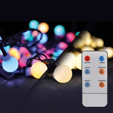 Solight 1V09-RGB LED 2v1 vonkajšia vianočná reťaz guľa diaľkový ovládač 200LED RGB biela 20m 5m 8 funkcií IP44