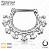 Šperky eshop - Septum piercing z chirurgickej ocele - kruhový segment s ornamentmi, zaklikávacie zapínanie SP32.22 - Farba: Strieborná Šperky eshop - Septum piercing z chirurgickej ocele - kruhový segment s ornamentmi, zaklikávacie zapínanie SP32.22 - Farba: Strieborná