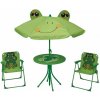 STREND Detský záhradný set LEQ MELISENDA Žaba, slnečník 105 cm, stôl 50 cm, 2 stoličky, zelený