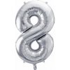 PartyDeco Fóliový balón narodeninové číslo 8 strieborný 86cm PartyDeco Fóliový balón narodeninové číslo 8 strieborný 86cm