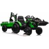 Beneo Elektrický traktor TOP-WORKER 12V s naberačkami a prívesom Jednomiestne mäkké PU sedadlo MP3 Prehrávač s USB vstupom Zadný pohon 2 x 45W Motor EVA kolesá 12V/10Ah batéria zelená