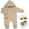 Bavlnený oteplený overálok s kapucňou, rukavičky, topánky, 3D sada Nature taupe Bavlnený oteplený overálok s kapucňou, rukavičky, topánky, 3D sada Nature taupe