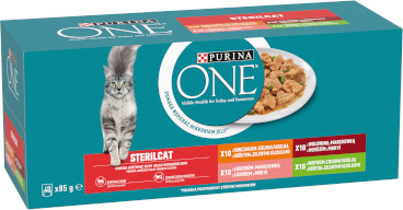 PURINA ONE Sterilcat mini filetky s hovädzím kuraťom lososom morkou v šťave 40 x 85 g