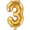 PartyDeco Fóliový balón Mini - Číslo 3 zlatý 35cm PartyDeco Fóliový balón Mini - Číslo 3 zlatý 35cm