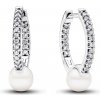 Pandora Strieborné náušnice kruhy s Pavé a perlou Timeless 293171C01 Pandora Strieborné náušnice kruhy s Pavé a perlou Timeless 293171C01