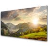 Sklenený obklad Do kuchyne Lúka hory západ slnka 100x50 cm Sklenený obklad Do kuchyne Lúka hory západ slnka 100x50 cm