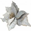 DOMMIO Poinsetie květ - zápich textilní, průměr 25 cm, 6 ks, třpytivá stříbrná