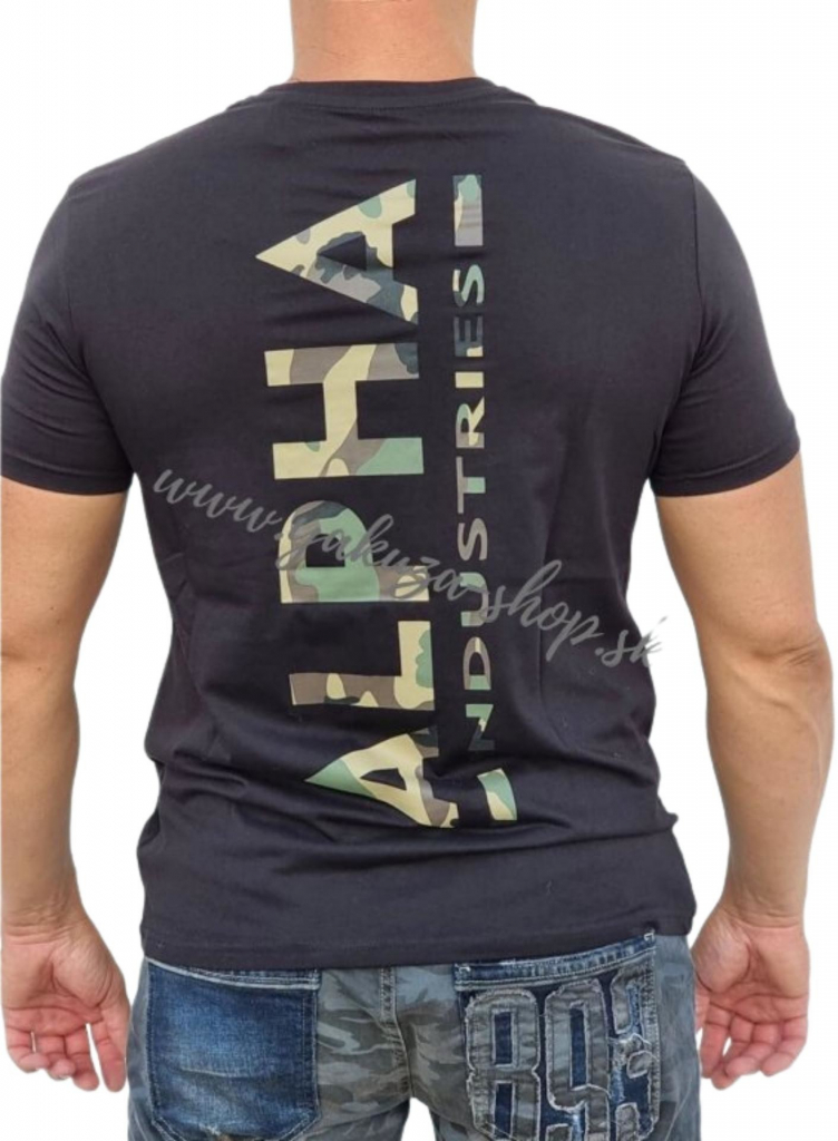 Alpha Industries Backprint T black wood tričko pánske čierne