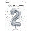 PartyDeco Fóliový balón narodeninové číslo 2 strieborný 86cm PartyDeco Fóliový balón narodeninové číslo 2 strieborný 86cm