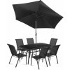 FIELDMANN Set záhradného nábytku Comfort Steel Black 6+1 so slnečníkom