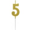 Sviečka zápich číslica 5 metalická zlatá 9,5x2,3 Sviečka zápich číslica 5 metalická zlatá 9,5x2,3