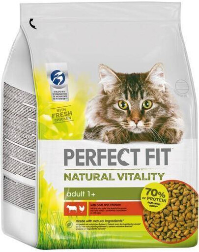 PERFECT FIT Natural Vitality s hovädzím a kuracím pre dospelé mačky 3 x 2,4 kg