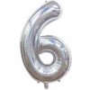 PartyDeco Fóliový balón Mini Číslo 6 strieborný 35cm