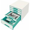 Zásuvkový box Leitz WOW CUBE, 5 zásuvek, bílá/ledově modrá Zásuvkový box Leitz WOW CUBE, 5 zásuvek, bílá/ledově modrá