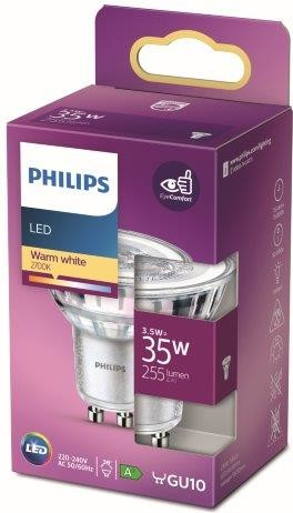 Philips 8718699774158 LED žiarovka 1x3,5W GU10 255lm 2700K teplá biela, bodová, Eyecomfort