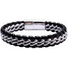 Nefertitis Pánsky čierny kožený náramok Cuban farba striebra NF35968 - obvod cca 21,5 cm Nefertitis Pánsky čierny kožený náramok Cuban farba striebra NF35968 - obvod cca 21,5 cm