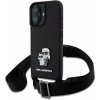 Karl Lagerfeld Saffiano Crossbody Popruh Metal Karl and Choupette Zadní Kryt pro iPhone 16 Plus Black