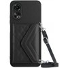 Kožený kryt Rhombic Lanyard na Oppo A38 - Čierna Kožený kryt Rhombic Lanyard na Oppo A38 - Čierna