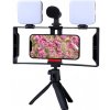 Držák na Telefon Cage Klec Rig Mikrofon 2x Mini LED Světlo Video Vlog Set Kit Live Stream Držák na Telefon Cage Klec Rig Mikrofon 2x Mini LED Světlo Video Vlog Set Kit Live Stream