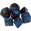 Chessex hrací kostky - 7 druhů kostek - černo-modrá s červeným písmem Chessex hrací kostky - 7 druhů kostek - černo-modrá s červeným písmem