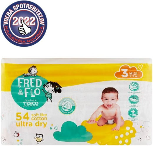 Tesco Fred & Flo Ultra Dry plienky 3 Midi 54 ks