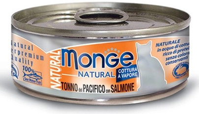 MONGE Natural Cat Tuniak kura a losos 80 g