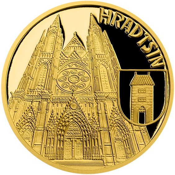 Česká mincovna zlatá štvrťuncová minca Vznik kráľovského hlavného mesta Praha Hradčany proof 7,78 g