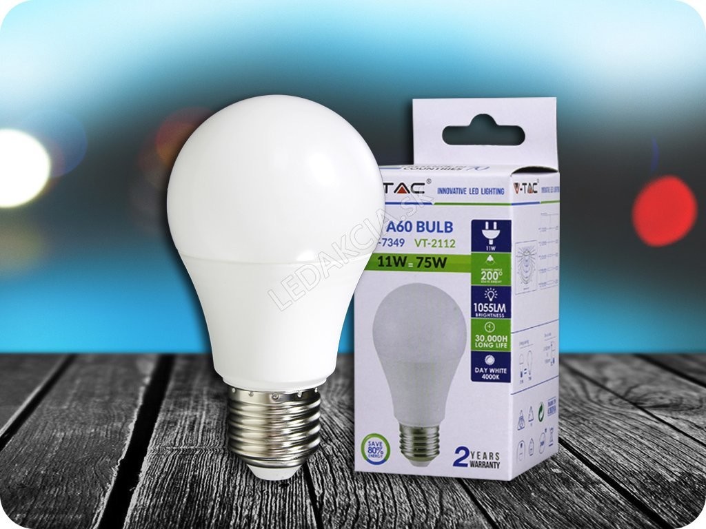 V-TAC E27 LED žiarovka 11W 1055 lm , A60 Teplá biela 2700K